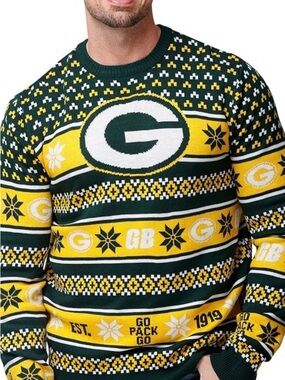 NFL FOCO Holiday Team Green Bay Packers Logo Crew Neck Ugly Christmas Sweater M